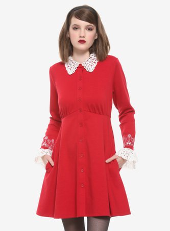 Chilling Adventures Of Sabrina Lace Collar Button-Front Dress