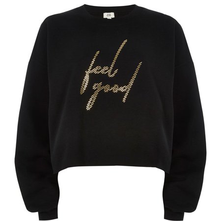 Black ‘feel good’ print cropped sweatshirt - Hoodies / Sweatshirts - Tops - women