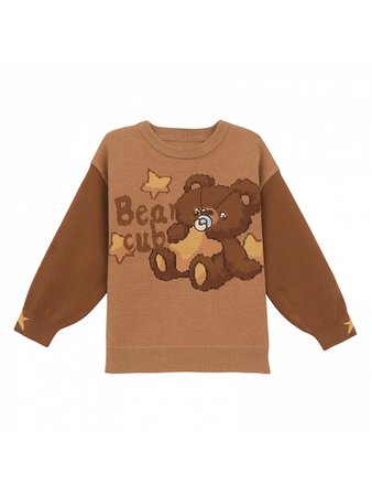 Cute Bear Cub Brown Sweater / Corduroy Overall Shorts Set for Kids