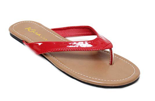 AmazonSmile | Women's Classic Casual Flat Thong Flip Flops Sandals Shoes LS013 (8, Red) | Sandals