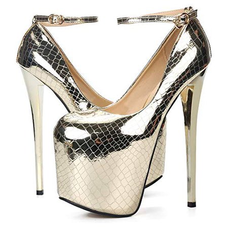 Amazon.com | fereshte Women's Ankle Strap Super High Heel Platform Wedding Pumps B# Gold US 9 | Pumps