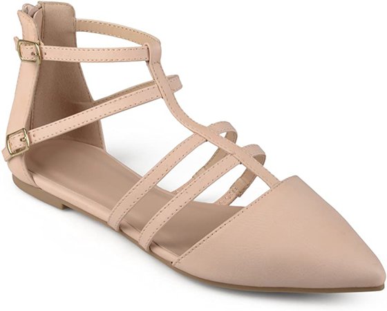 Amazon.com | Journee Collection Womens Strappy Pointed Toe Flats Blush, 10 Regular US | Flats