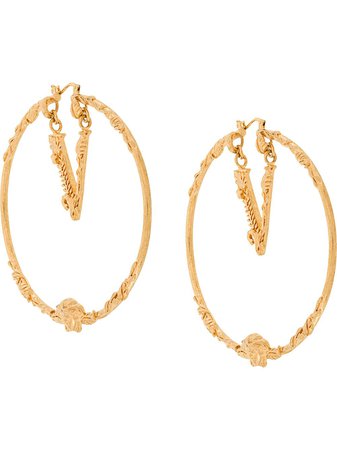 Shop Versace engraved hoop earrings with Express Delivery - FARFETCH