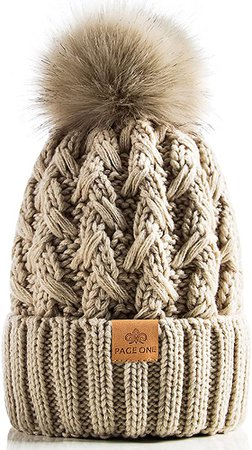 Amazon.com: PAGE ONE Womens Winter Ribbed Beanie Crossed Cap Chunky Cable Knit Pompom Soft Warm Hat : Sports & Outdoors