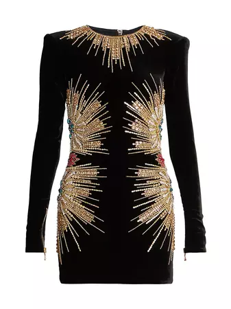 Shop Balmain Velvet Embellished Minidress | Saks Fifth Avenue