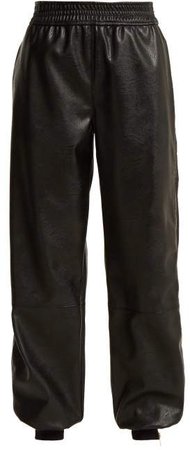 Faux Leather Track Pants - Womens - Black