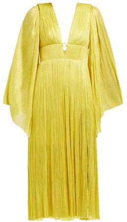 Zakiya Plisse Silk Tulle Midi Dress - Womens - Yellow