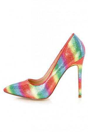 Rainbow Pointed Closed Toe Single Sole Pump Heels Glitter