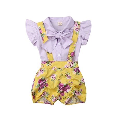 Chelsea Floral Overall Shorts Set - Olive and Quin