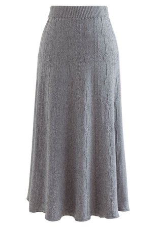Embossed Chain A-Line Knit Skirt in Grey - Retro, Indie and Unique Fashion