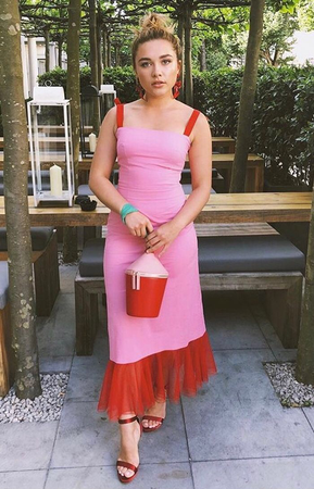 Florence Pugh pink and red gown