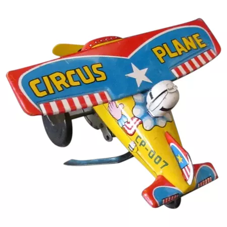 Vintage Japanese Tin Wind-up Toy - Circus Plane Stunt Airplane with : Ogee's Antiques | Ruby Lane