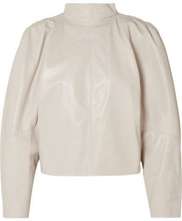 Caby Gathered Leather Top - Off-white