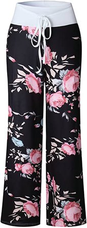 AMiERY Women's Summer Striped Pjs Pregnancy Pant Comfy Stretch High Waist Wide Leg Lounge Palazzo Pajamas Pants (XXXL, Grey Striped) at Amazon Women’s Clothing store