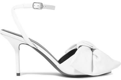 Square Knife Bow-embellished Leather Sandals - White