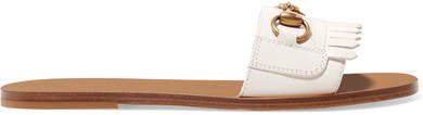 Varadero Horsebit-detailed Fringed Leather Slides - White