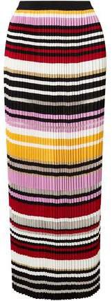 Pleated Striped Knitted Maxi Skirt