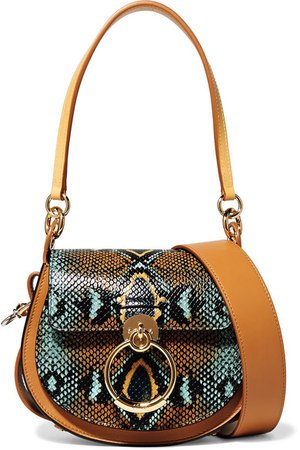 Chloé | Tess small snake-effect and smooth leather shoulder bag | NET-A-PORTER.COM