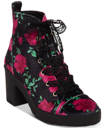 Betsey Johnson Tilde Floral Lace-Up Booties