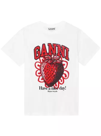 GANNI Strawberry logo-print T-shirt - Farfetch