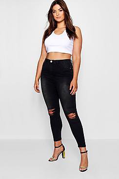 Plus Washed Black Ripped Jegging