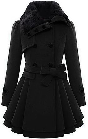 Amazon.com: Zeagoo Women's Fashion Faux Fur Lapel Double-Breasted Thick Wool Trench Coat Jacket : Clothing, Shoes & Jewelry