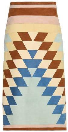 Color-block Suede Midi Skirt