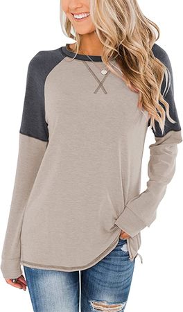 Bingerlily Women's Casual Long Sleeve Tunic Tops Crew Neck Color Block Blouses at Amazon Women’s Clothing store