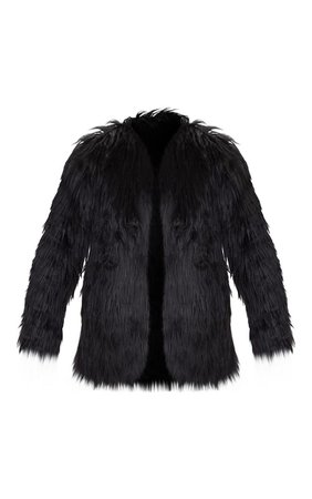 Amaria Black Shaggy Faux Fur Jacket | Jumpers | PrettyLittleThing