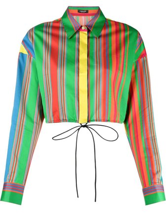 Shop green & red Versace vertical-stripe cropped shirt with Afterpay - Farfetch Australia