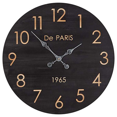 Stone & Beam Round Battery Operated Vintage Decorative Wall Clock - 23 Inch, Black Wood: Home & Kitchen
