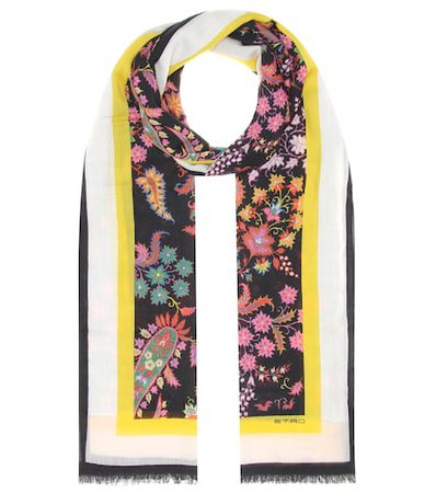 Floral-printed cashmere scarf