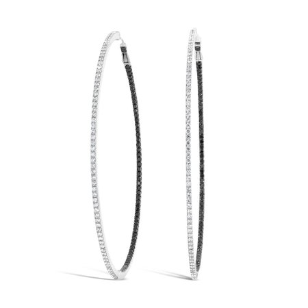 london collection 18k white gold black and white diamond hoop earrings