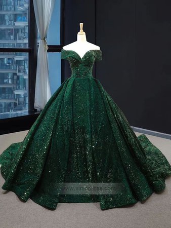 Off the Shoulder Green Prom Dresses Plus Size Vintage Ball Gowns FD130 – Viniodress