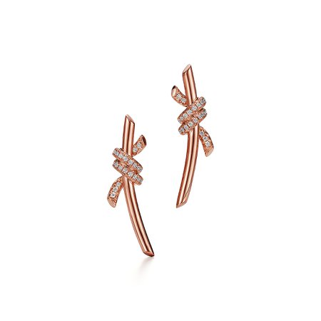 Tiffany Knot Earrings in Rose Gold with Diamonds | Tiffany & Co.