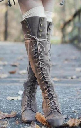 Poppy Retro Cross Strap Flat Lace Up Knee High Boots