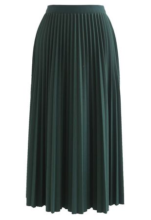 Simplicity Pleated Midi Skirt in Dark Green - Retro, Indie and Unique Fashion