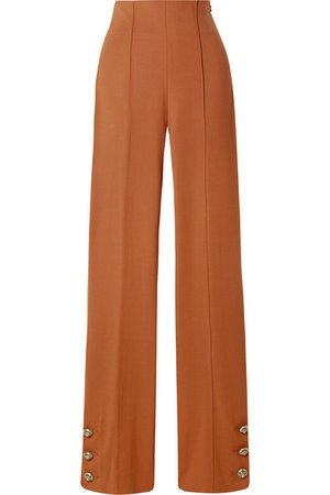 Oscar de la Renta | Button-embellished stretch wool-blend twill straight-leg pants | NET-A-PORTER.COM