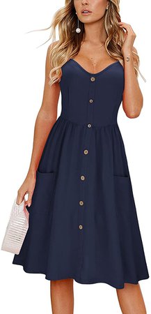 KILIG Women's Summer Dress Spaghetti Strap Button Down Sundress with Pockets