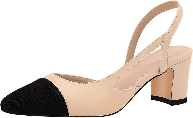 Amazon.com | MICIFA Slingback Heels for Women，Round Toe Chunky Heeled Pumps Ankle Strap Fashion Splicing Dress Shoes | Pumps