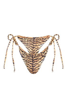 Brown Tiger Adjustable String Tie Bikini Bottoms | PrettyLittleThing