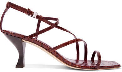 Gita Croc-effect Leather Sandals - Burgundy