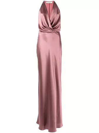 Michelle Mason draped-detail Halterneck Gown