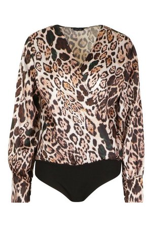 Leopard Print Wrap Bodysuit | Boohoo