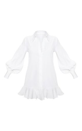 White Frill Hem Shirt Dress | Dresses | PrettyLittleThing