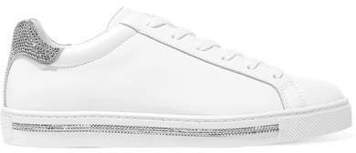 Crystal-embellished Leather And Suede Sneakers - White