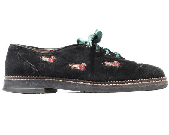 US women 9 Duck Embroidered Suede Shoes Lace Up 80s Brogues | Etsy