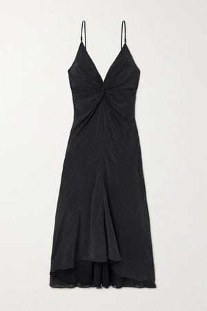Riviera Asymmetric Twist-front Crinkled Satin-voile Dress - Black
