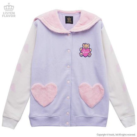 Listen Flavor Angel Heart Bear Fluffy Sailor Jacket in Lavender