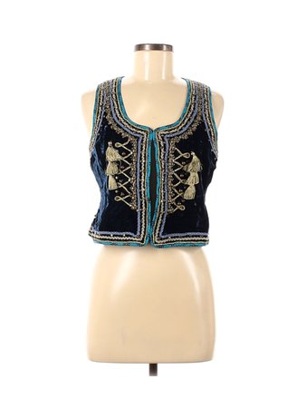 Anna Sui teal accents gold accents tassels navy Vest Size 8 - 88% off | thredUP